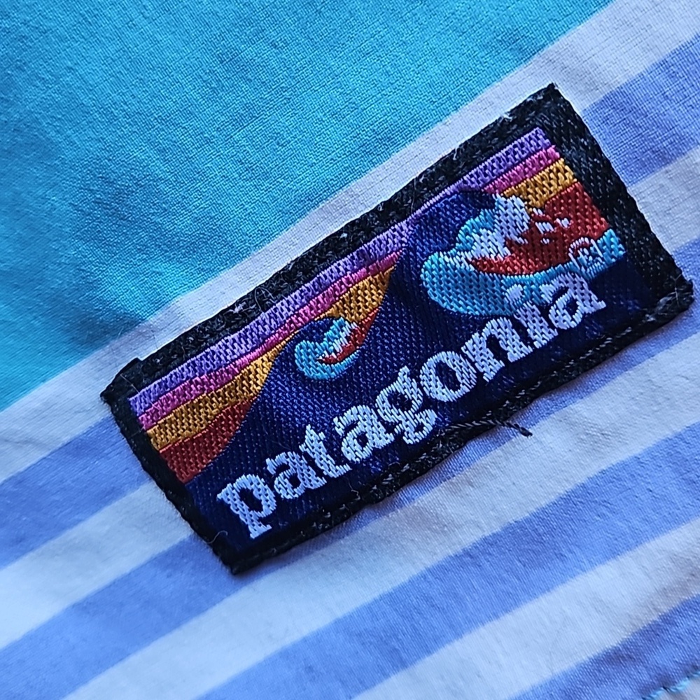 Patagonia Teal Yellow Striped Colorblock Wayfarer Swim Trunks Board Shorts 40 - Picture 4 of 9